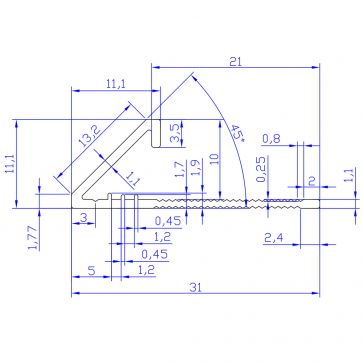 10MM S/STEEL EFFECT TRIANGULAR TILE TRIM